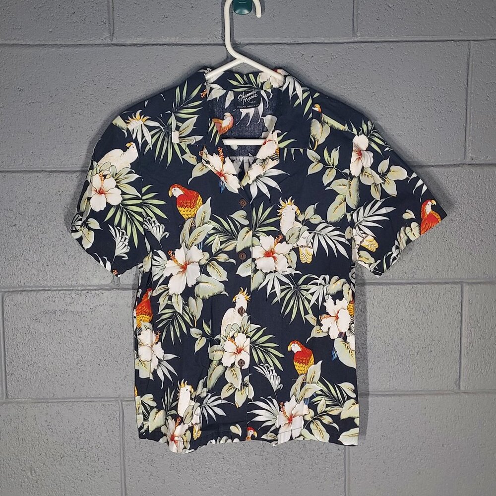Shannon Marie Hawaii Orchids, Parrots, Cockatoos Tropical Shirt - Medium